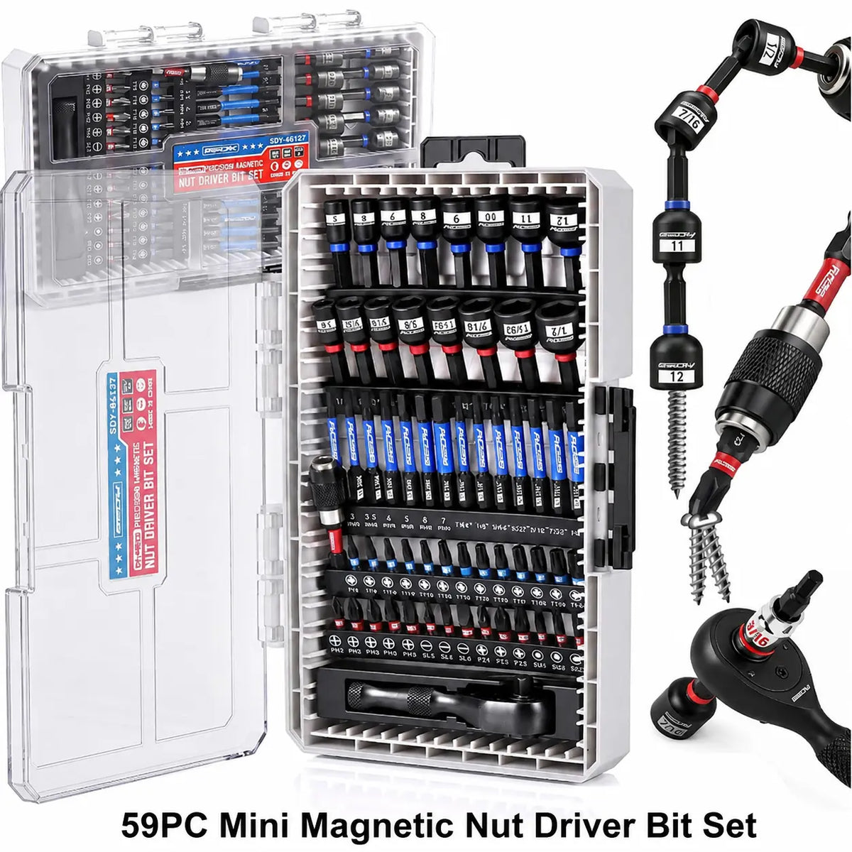 41/59/80-Piece Magnetic Impact Nut Driver Set – SAE & Metric Socket Bits, Adapters, Extensions, Wing Nut Driver & Universal Sockets