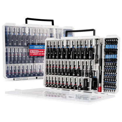 41/59/80-Piece Magnetic Impact Nut Driver Set – SAE & Metric Socket Bits, Adapters, Extensions, Wing Nut Driver & Universal Sockets