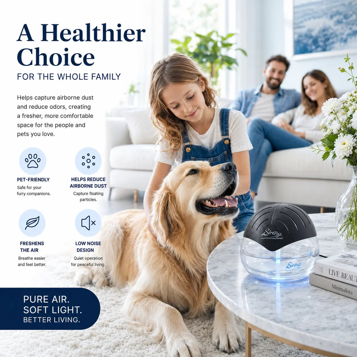 🌿 Water-Based Air Purifier & Essential Oil Diffuser with 7-Color LED Light, Compact Home Air Freshener for Pet, Smoke & Everyday Odors