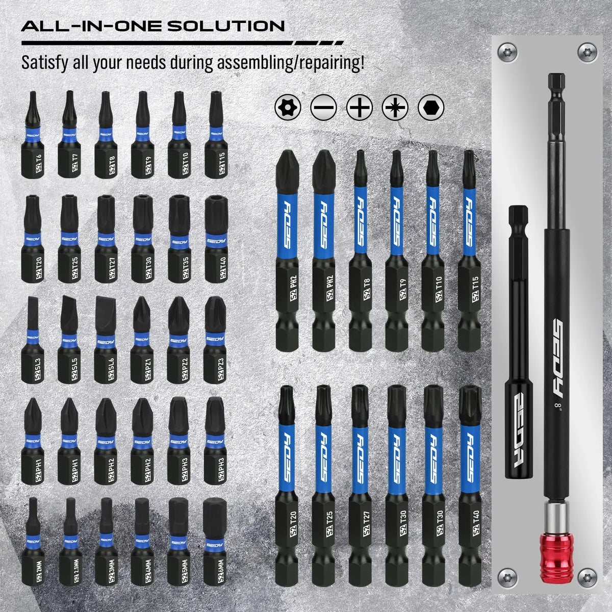 41/59/80-Piece Magnetic Impact Nut Driver Set – SAE & Metric Socket Bits, Adapters, Extensions, Wing Nut Driver & Universal Sockets