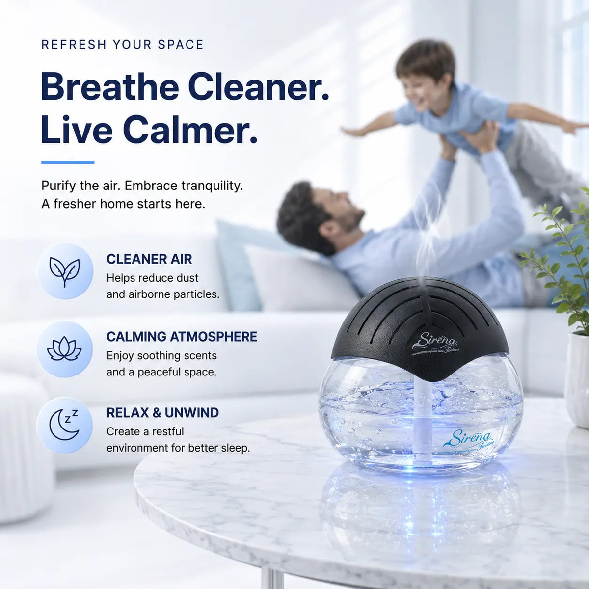 🌿 Water-Based Air Purifier & Essential Oil Diffuser with 7-Color LED Light, Compact Home Air Freshener for Pet, Smoke & Everyday Odors