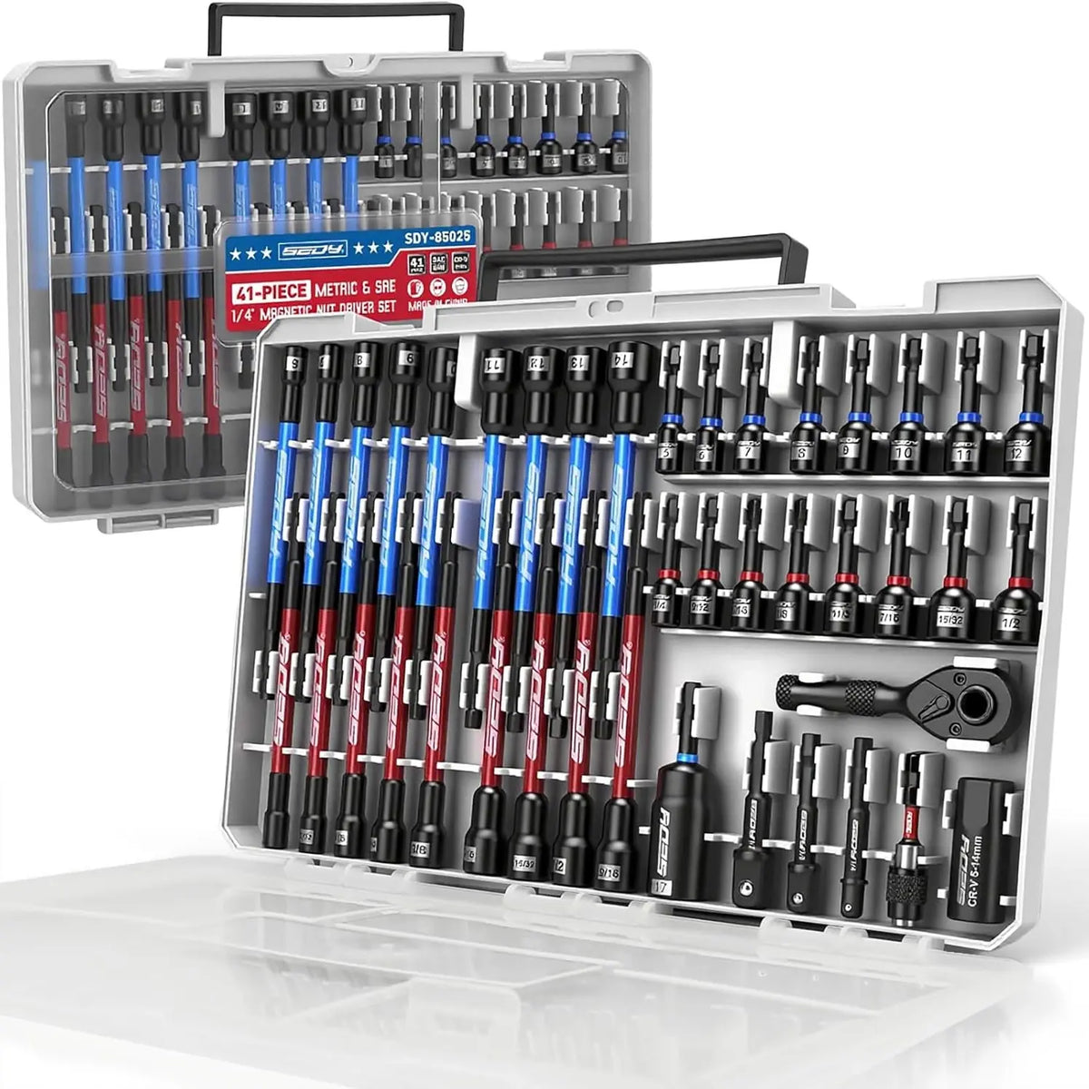 41/59/80-Piece Magnetic Impact Nut Driver Set – SAE & Metric Socket Bits, Adapters, Extensions, Wing Nut Driver & Universal Sockets