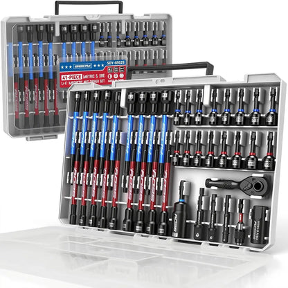 41/59/80-Piece Magnetic Impact Nut Driver Set – SAE & Metric Socket Bits, Adapters, Extensions, Wing Nut Driver & Universal Sockets