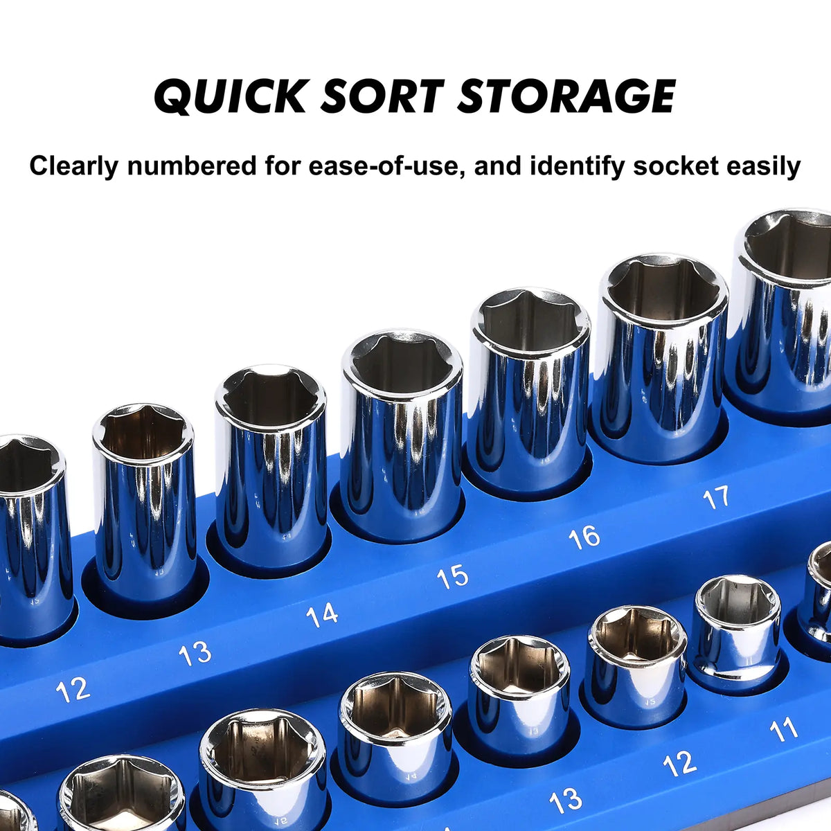 Magnetic Socket Organizer, 6 Piece Socket Holder Kit, 1/2-inch, 3/8-inch, 1/4-inch Drive,Holds 143 SAE&MetricSockets, Red & Blue,Professional Quality Tools Organizer