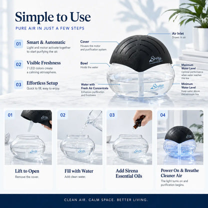 🌿 Water-Based Air Purifier & Essential Oil Diffuser with 7-Color LED Light, Compact Home Air Freshener for Pet, Smoke & Everyday Odors