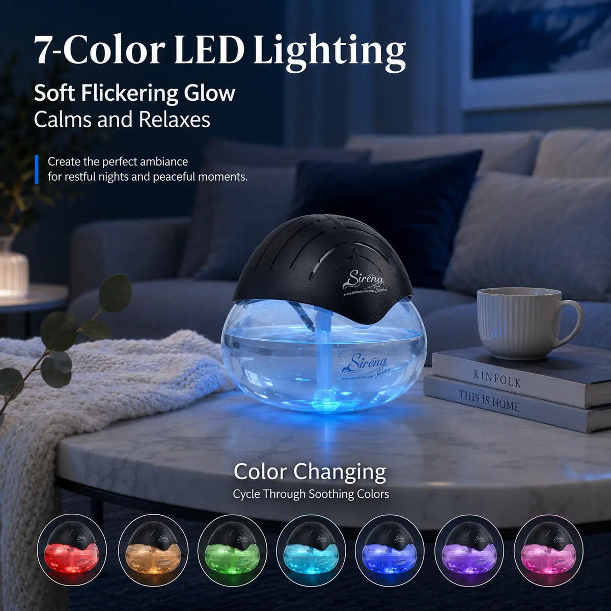 🌿 Water-Based Air Purifier & Essential Oil Diffuser with 7-Color LED Light, Compact Home Air Freshener for Pet, Smoke & Everyday Odors