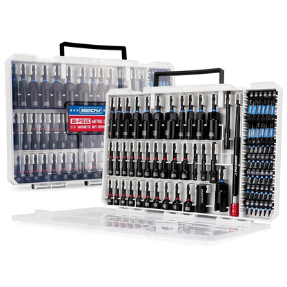 41/59/80-Piece Magnetic Impact Nut Driver Set – SAE & Metric Socket Bits, Adapters, Extensions, Wing Nut Driver & Universal Sockets
