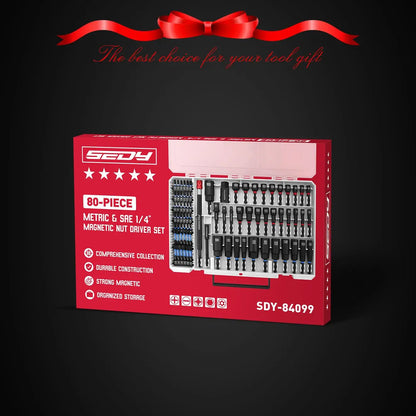 41/59/80-Piece Magnetic Impact Nut Driver Set – SAE & Metric Socket Bits, Adapters, Extensions, Wing Nut Driver & Universal Sockets